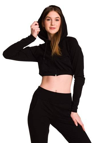 Dámská krátká mikina s velkou kapucí baby girl černá