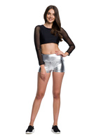 Šortky Dámské šortky pro dívky metalické lesklé šortky na výkon stříbrné barvy