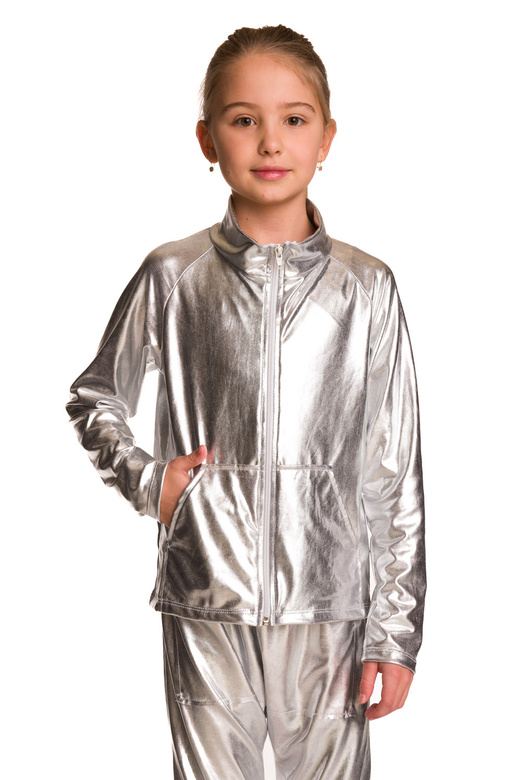 Třpytivá metalická mikina s dlouhým rukávem a stojáčkem na zip a kapsami Performance outfit silver