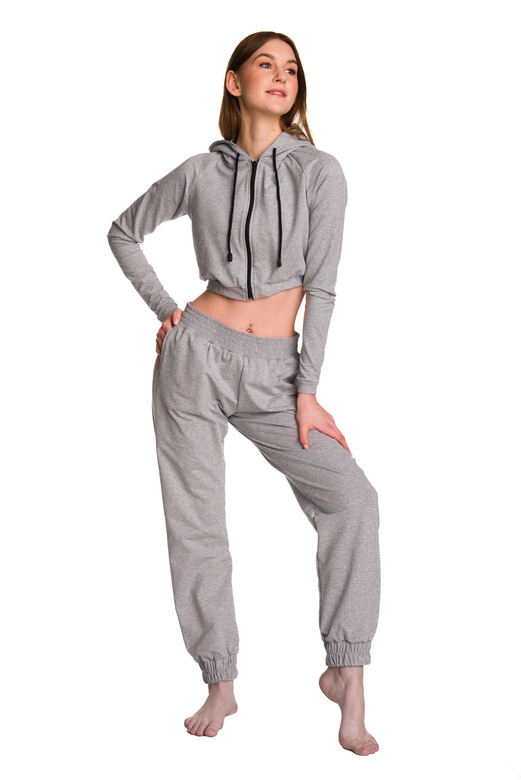 Dámská krátká mikina s velkou kapucí baby girl melange šedá