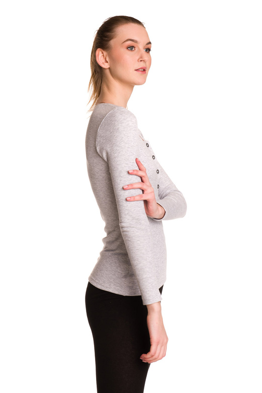 Dámská bavlněná žebrovaná halenka s dlouhými rukávy šedá melanžová