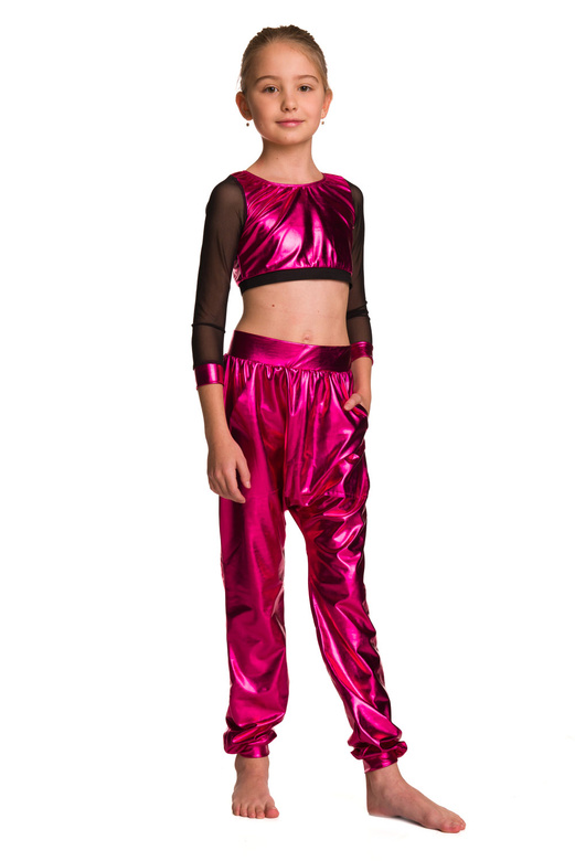 Dámský sportovní top pro dívky metallic shimmer s dlouhými rukávy mesh performance fuchsia