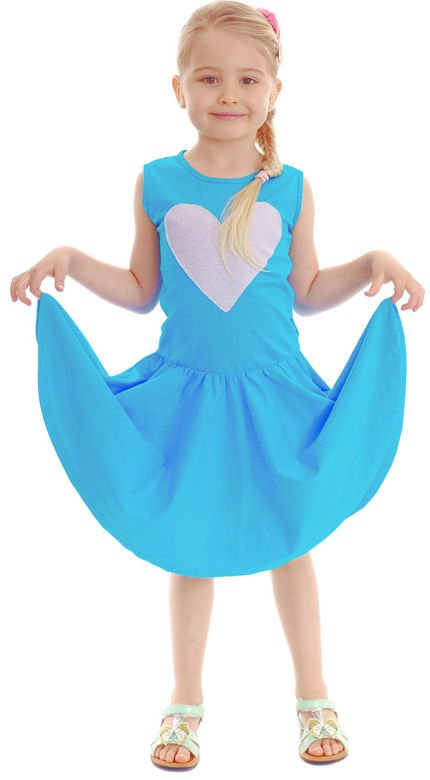 Báječné rozšířené šaty pro dívky s motivem HEART tyrkysové barvy