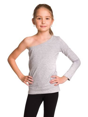 Asymetrická bavlněná halenka s dlouhým rukávem a šikmým výstřihem melanžově šedá