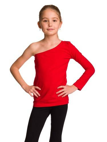 Asymetrická bavlněná halenka s dlouhým rukávem a šikmým výstřihem červená