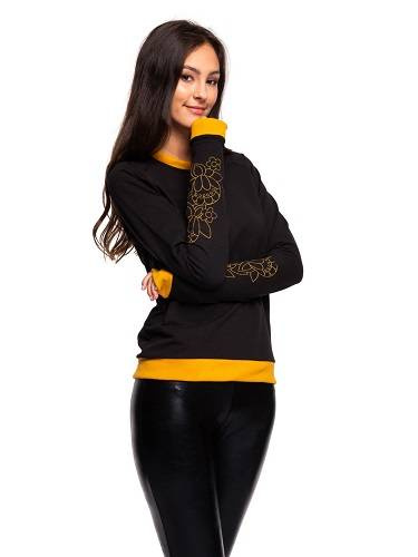 Dámská sportovní mikina s dlouhým rukávem a výšivkou na předloktí černá