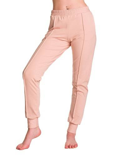 Dámské tepláky s okrajem pudrově růžové