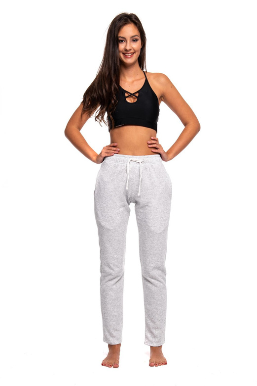 Dlouhé rovné tepláky melanžově šedé