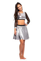 Třpytivá kovová kruhová sukně SILVER