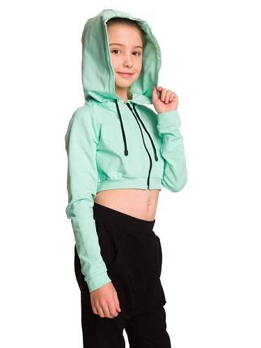 Dámská krátká mikina s velkou kapucí baby girl mint