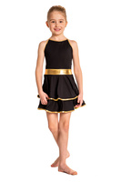 Dámské dětské šaty s tenkými ramínky a volánky se zlatým lemováním pro černé představení