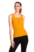 Dámská bavlněná pruhovaná halenka bez rukávů hořčicové barvy