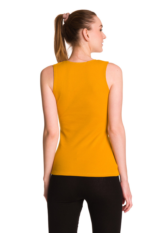 Dámská bavlněná pruhovaná halenka bez rukávů hořčicové barvy