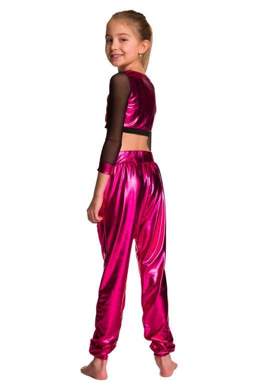 Dámský sportovní top pro dívky metallic shimmer s dlouhými rukávy mesh performance fuchsia