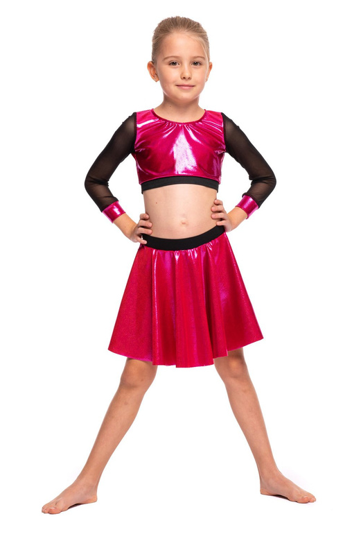 Dámský sportovní top pro dívky metallic shimmer s dlouhými rukávy mesh performance fuchsia