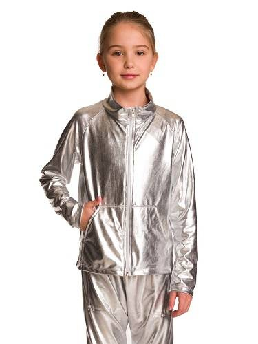 Třpytivá metalická mikina s dlouhým rukávem a stojáčkem na zip a kapsami Performance outfit silver