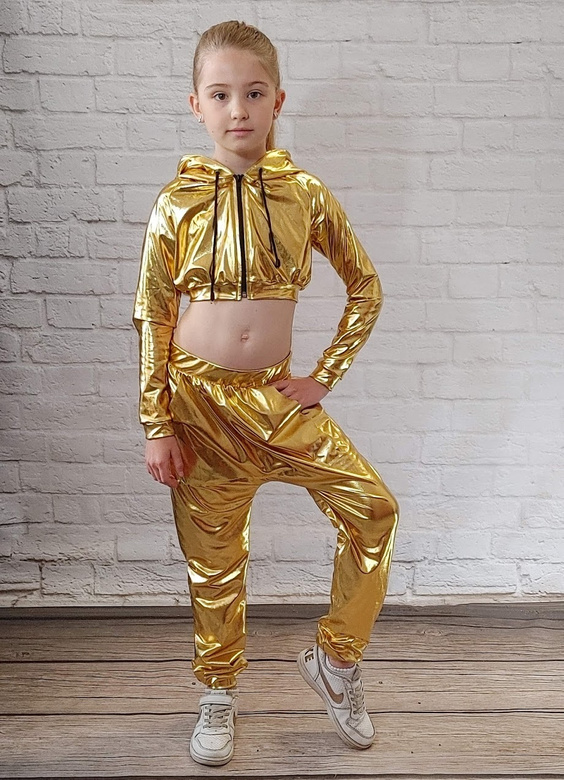 Dětské metalické kalhoty s pumpy na výkon zlaté barvy