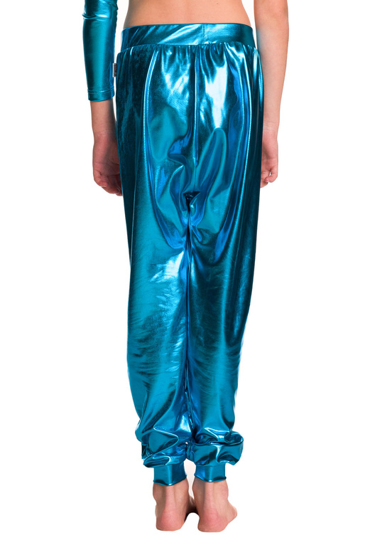 Dětské metalické kalhoty s pumpy na výkon tyrkysové