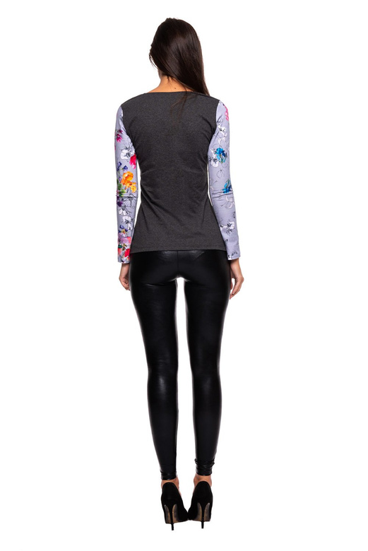 Halenka s dlouhým rukávem Tričko FLOWERS šedá grafitová
