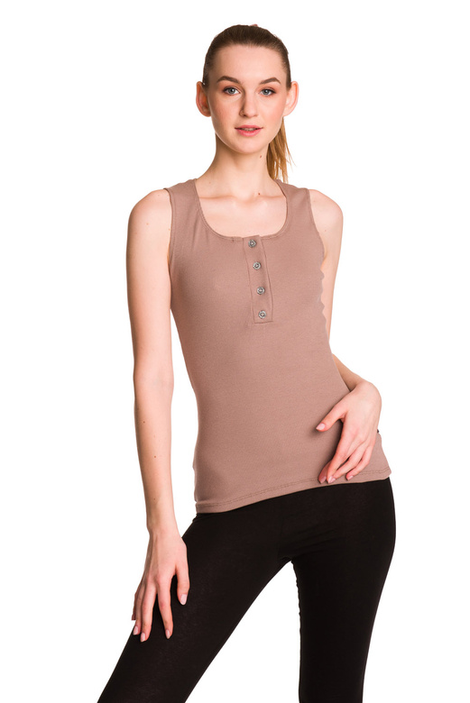 Dámská bavlněná pruhovaná halenka bez rukávů béžová