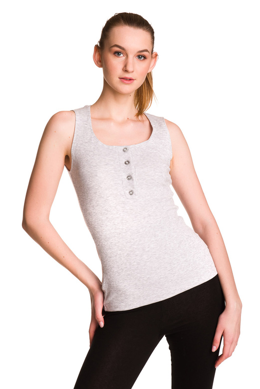 Dámská bavlněná pruhovaná halenka bez rukávů šedá melange