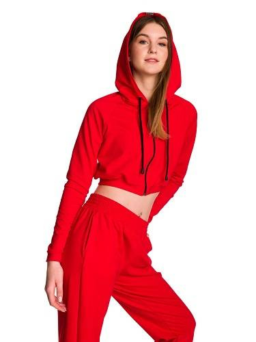 Dámská krátká mikina s velkou kapucí baby girl červená