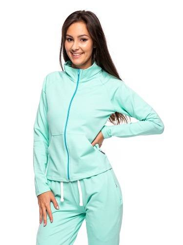 Mikina se stojáčkem, zipem a kapsami mátová