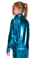 Metalická třpytivá mikina s dlouhými rukávy, stojáčkem, zipem a kapsami na drobnosti tyrkysová