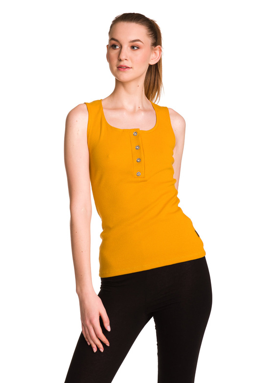 Dámská bavlněná pruhovaná halenka bez rukávů hořčicové barvy