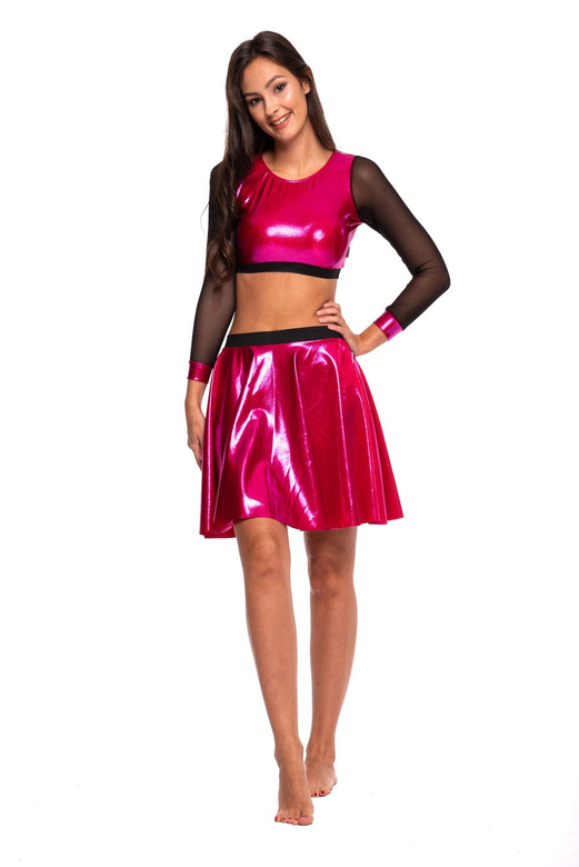 Dámský sportovní top pro dívky metallic shimmer s dlouhými rukávy mesh performance fuchsia