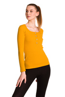 Dámská bavlněná pruhovaná halenka s dlouhými rukávy hořčicové barvy