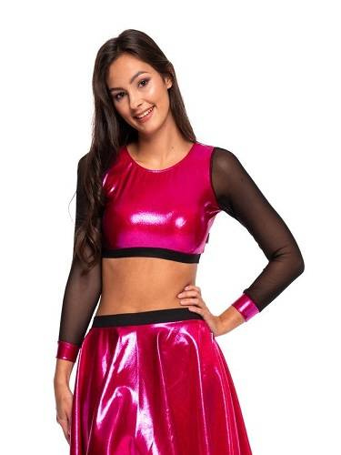 Dámský sportovní top pro dívky metallic shimmer s dlouhými rukávy mesh performance fuchsia