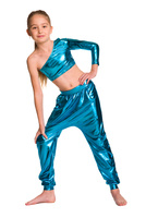 Dámský sportovní top pro dívky kovově lesklý asymetrický s dlouhými rukávy a šikmým výstřihem pro výkon tyrkysový