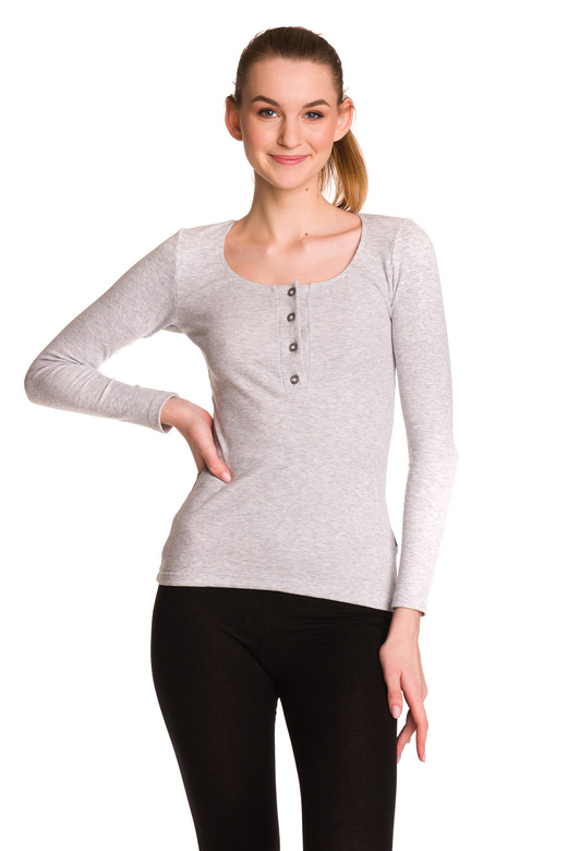 Dámská bavlněná žebrovaná halenka s dlouhými rukávy šedá melanžová