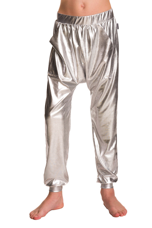 Dětské metalické kalhoty s pumpy pro výkonnostní stříbro