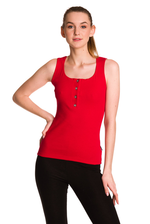 Dámská bavlněná pruhovaná halenka bez rukávů červená