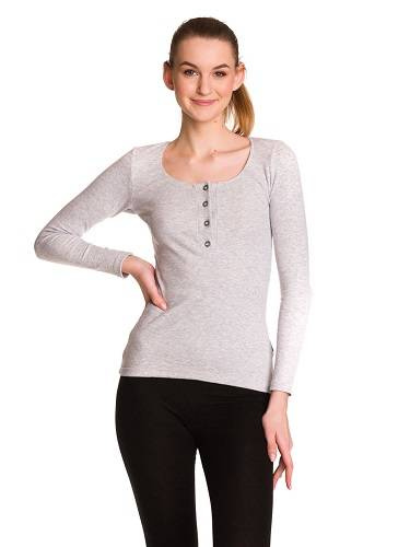 Dámská bavlněná žebrovaná halenka s dlouhými rukávy šedá melanžová