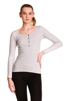 Dámská bavlněná žebrovaná halenka s dlouhými rukávy šedá melanžová