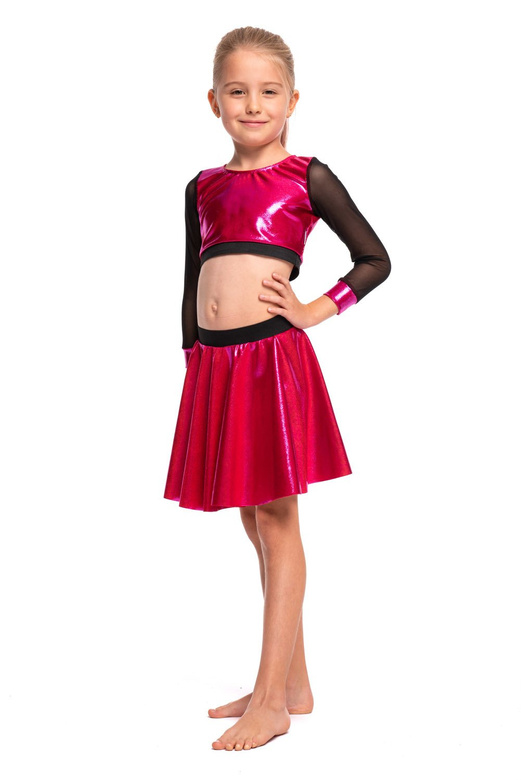 Dámský sportovní top pro dívky metallic shimmer s dlouhými rukávy mesh performance fuchsia