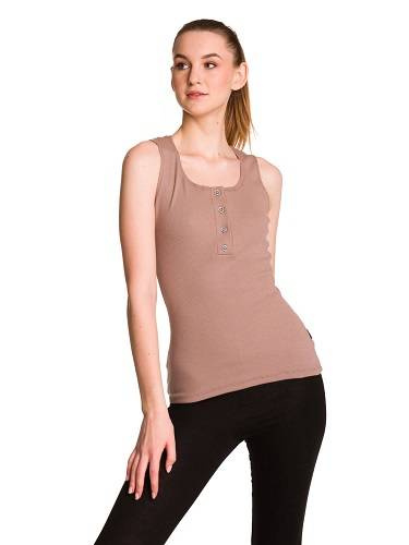 Dámská bavlněná pruhovaná halenka bez rukávů béžová