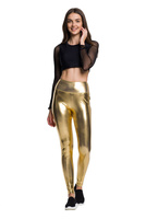 Dámské lesklé metalické legíny s dlouhou nohavicí a vysokým pasem pro ZLATOU podívanou