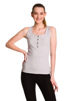 Dámská bavlněná pruhovaná halenka bez rukávů šedá melange