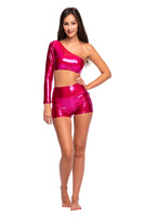 Šortky Dámské šortky pro dívky metalické lesklé šortky pro výkon fuchsiová