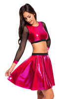 Dámský sportovní top pro dívky metallic shimmer s dlouhými rukávy mesh performance fuchsia