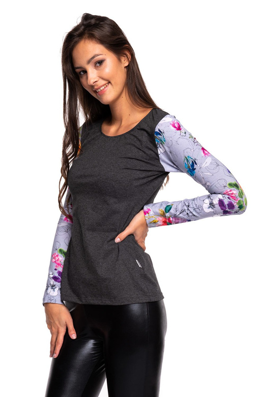 Halenka s dlouhým rukávem Tričko FLOWERS šedá grafitová
