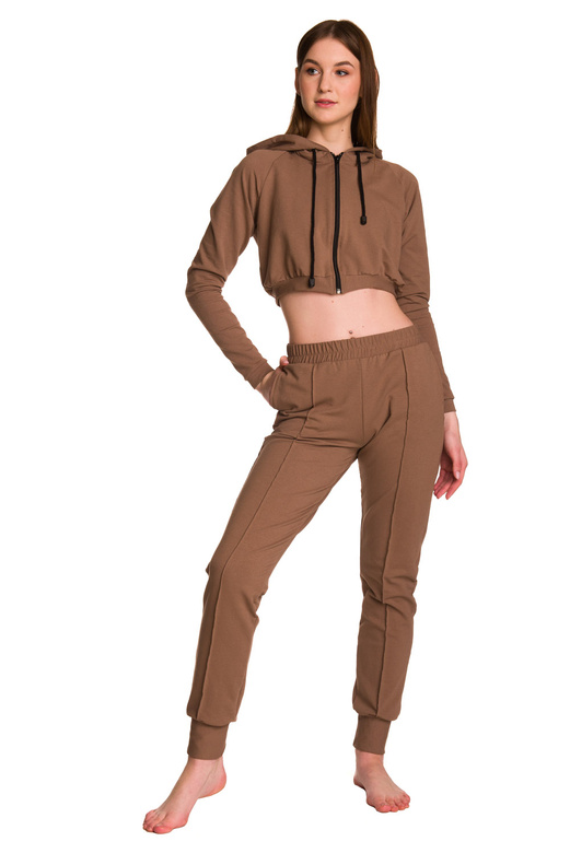 Dámská krátká mikina s velkou kapucí Dětská mikina pro dívky káva