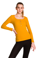 Dámská bavlněná pruhovaná halenka s dlouhými rukávy hořčicové barvy