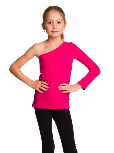 Asymetrická bavlněná halenka s dlouhým rukávem a šikmým výstřihem fuchsiová