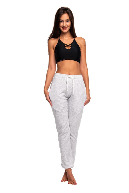 Dlouhé rovné tepláky melanžově šedé