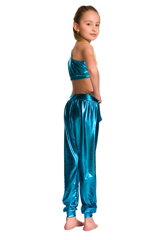 Dětské metalické kalhoty s pumpy na výkon tyrkysové